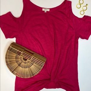 PLUS SIZE. Hot pink knot front top